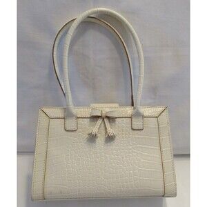 Liz Claiborne Off White Small Handbag/Purse Faux Croc with Bow